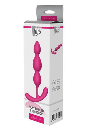 Розовая анальная цепочка Silky Smooth T-Teardrop - 14 см.